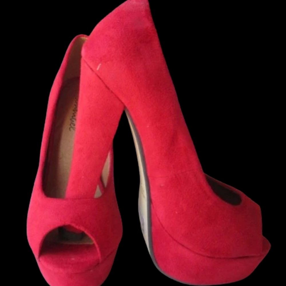 BONNIEL PEEP TOE PLATFORM SHOES PUMPS 5" HEEL 1" PLATFORM SUEDE TEXTURE TISHA